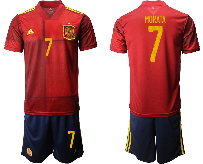 Men 2021 European Cup Spain home red #7 Soccer Jersey->spain jersey->Soccer Country Jersey